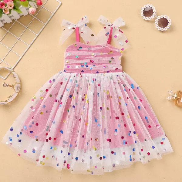 Baby Girls Tutu Dress Summer Sleeveless Backless Princess Birthday Party Dresses Sequin Ruffle Tulle Bowknot SundressHot Pink  Sequin Dot