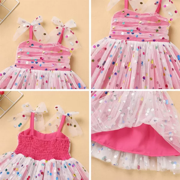 Baby Girls Tutu Dress Summer Sleeveless Backless Princess Birthday Party Dresses Sequin Ruffle Tulle Bowknot SundressHot Pink  Sequin Dot