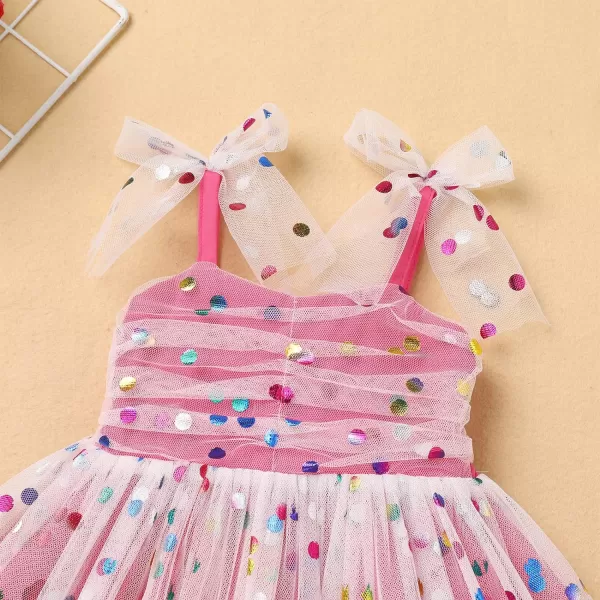 Baby Girls Tutu Dress Summer Sleeveless Backless Princess Birthday Party Dresses Sequin Ruffle Tulle Bowknot SundressHot Pink  Sequin Dot