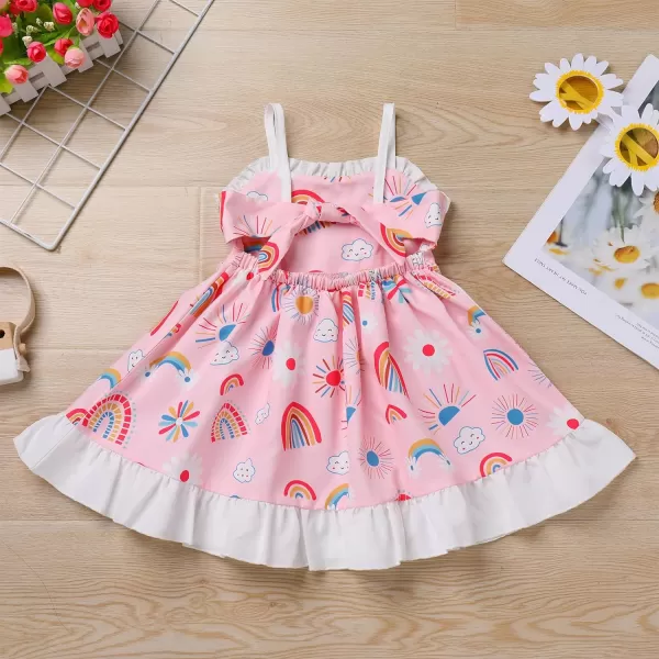 Baby Girls Tutu Dress Summer Sleeveless Backless Princess Birthday Party Dresses Sequin Ruffle Tulle Bowknot SundressPink  Backless Rainbow