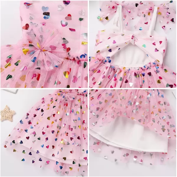 Baby Girls Tutu Dress Summer Sleeveless Backless Princess Birthday Party Dresses Sequin Ruffle Tulle Bowknot SundressPink Hearts