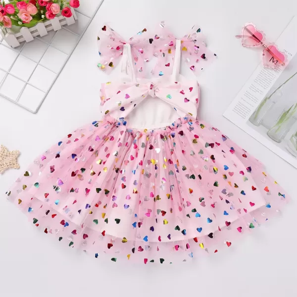 Baby Girls Tutu Dress Summer Sleeveless Backless Princess Birthday Party Dresses Sequin Ruffle Tulle Bowknot SundressPink Hearts