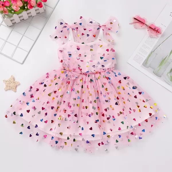 Baby Girls Tutu Dress Summer Sleeveless Backless Princess Birthday Party Dresses Sequin Ruffle Tulle Bowknot SundressPink Hearts