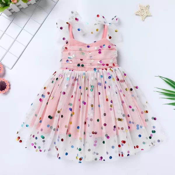 Baby Girls Tutu Dress Summer Sleeveless Backless Princess Birthday Party Dresses Sequin Ruffle Tulle Bowknot SundressPink Sequin Dot