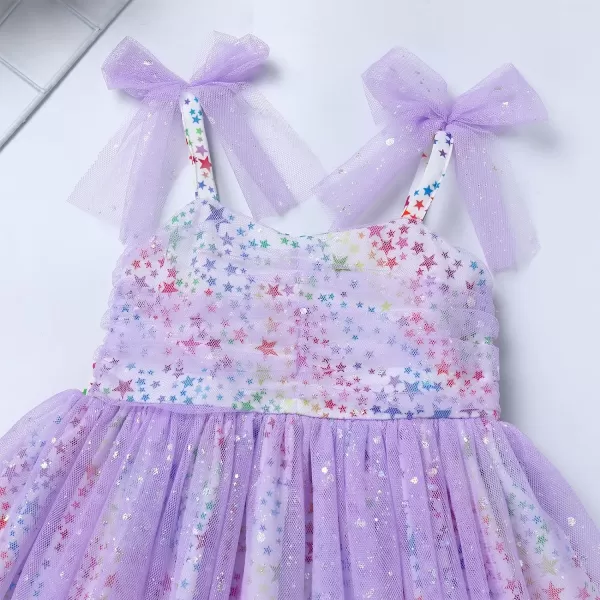 Baby Girls Tutu Dress Summer Sleeveless Backless Princess Birthday Party Dresses Sequin Ruffle Tulle Bowknot SundressPurple  Colorful Star