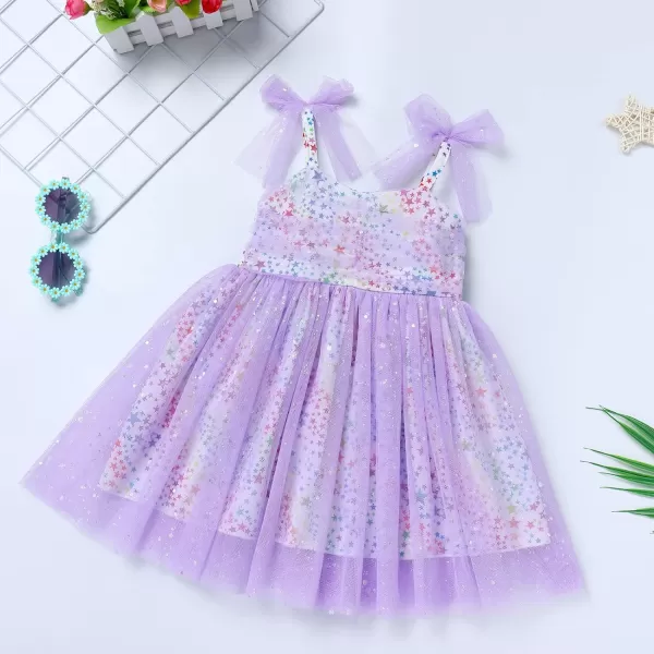 Baby Girls Tutu Dress Summer Sleeveless Backless Princess Birthday Party Dresses Sequin Ruffle Tulle Bowknot SundressPurple  Colorful Star