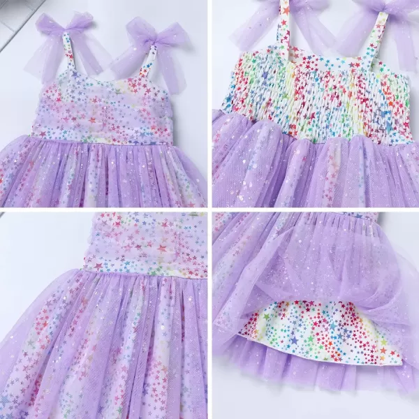 Baby Girls Tutu Dress Summer Sleeveless Backless Princess Birthday Party Dresses Sequin Ruffle Tulle Bowknot SundressPurple  Colorful Star