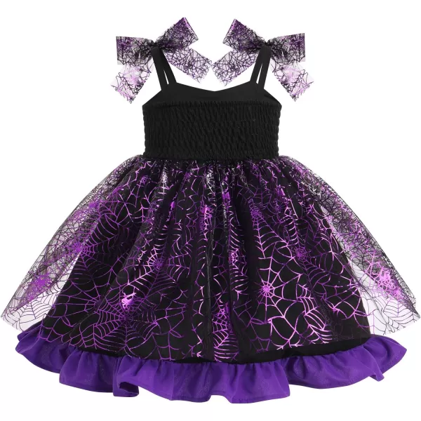 Baby Girls Tutu Dress Summer Sleeveless Backless Princess Birthday Party Dresses Sequin Ruffle Tulle Bowknot SundressPurple Spider Web