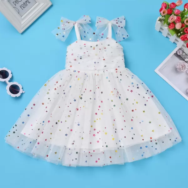 Baby Girls Tutu Dress Summer Sleeveless Backless Princess Birthday Party Dresses Sequin Ruffle Tulle Bowknot SundressWhite  Colorful Star