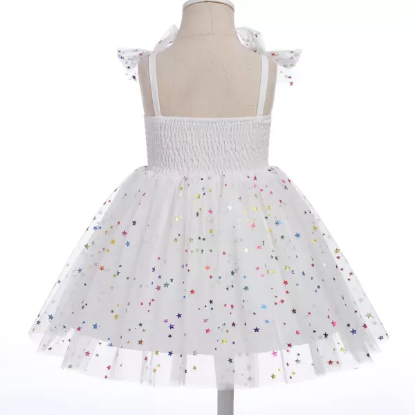 Baby Girls Tutu Dress Summer Sleeveless Backless Princess Birthday Party Dresses Sequin Ruffle Tulle Bowknot SundressWhite  Colorful Star