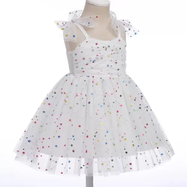 Baby Girls Tutu Dress Summer Sleeveless Backless Princess Birthday Party Dresses Sequin Ruffle Tulle Bowknot SundressWhite  Colorful Star