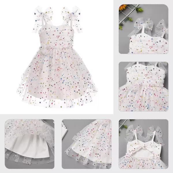 Baby Girls Tutu Dress Summer Sleeveless Backless Princess Birthday Party Dresses Sequin Ruffle Tulle Bowknot SundressWhite Stars