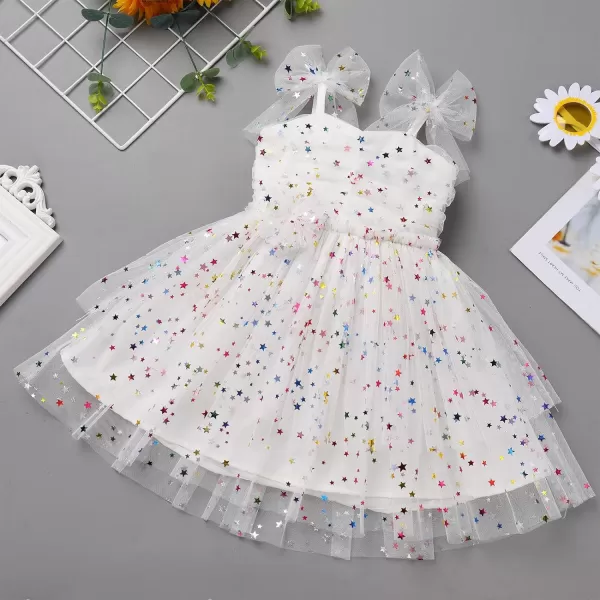 Baby Girls Tutu Dress Summer Sleeveless Backless Princess Birthday Party Dresses Sequin Ruffle Tulle Bowknot SundressWhite Stars