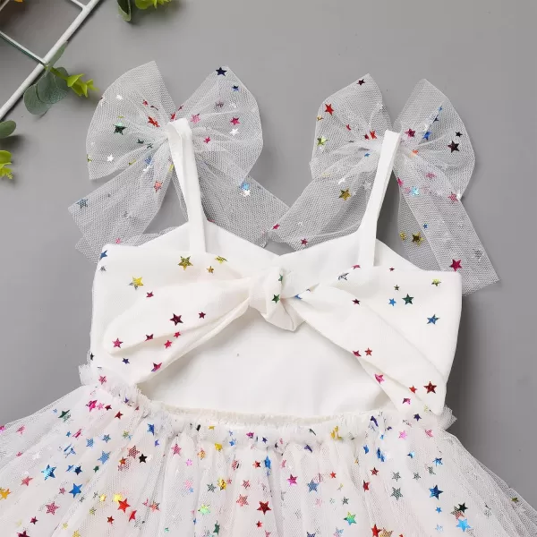 Baby Girls Tutu Dress Summer Sleeveless Backless Princess Birthday Party Dresses Sequin Ruffle Tulle Bowknot SundressWhite Stars