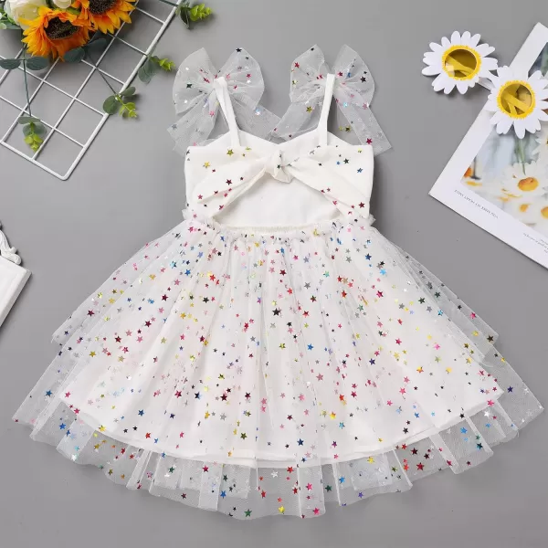 Baby Girls Tutu Dress Summer Sleeveless Backless Princess Birthday Party Dresses Sequin Ruffle Tulle Bowknot SundressWhite Stars