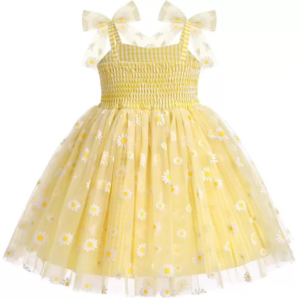 Baby Girls Tutu Dress Summer Sleeveless Backless Princess Birthday Party Dresses Sequin Ruffle Tulle Bowknot SundressYellow Daisy