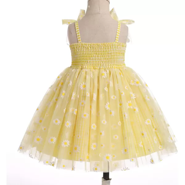 Baby Girls Tutu Dress Summer Sleeveless Backless Princess Birthday Party Dresses Sequin Ruffle Tulle Bowknot SundressYellow Daisy