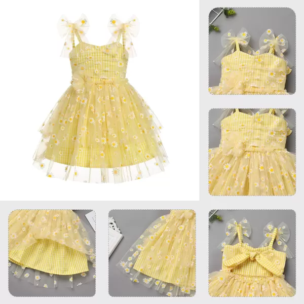 Baby Girls Tutu Dress Summer Sleeveless Backless Princess Birthday Party Dresses Sequin Ruffle Tulle Bowknot SundressYellow Daisy Flower