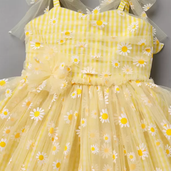 Baby Girls Tutu Dress Summer Sleeveless Backless Princess Birthday Party Dresses Sequin Ruffle Tulle Bowknot SundressYellow Daisy Flower