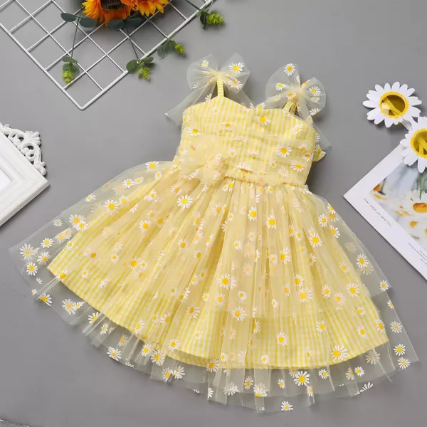 Baby Girls Tutu Dress Summer Sleeveless Backless Princess Birthday Party Dresses Sequin Ruffle Tulle Bowknot SundressYellow Daisy Flower