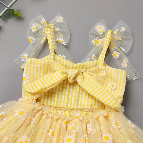 Baby Girls Tutu Dress Summer Sleeveless Backless Princess Birthday Party Dresses Sequin Ruffle Tulle Bowknot SundressYellow Daisy Flower