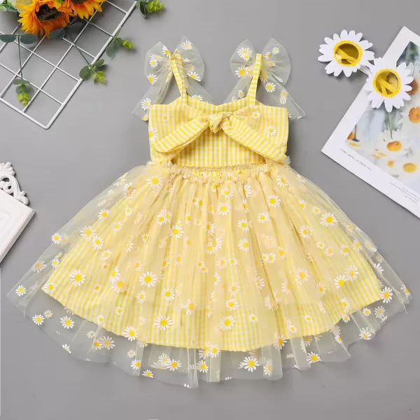 Baby Girls Tutu Dress Summer Sleeveless Backless Princess Birthday Party Dresses Sequin Ruffle Tulle Bowknot SundressYellow Daisy Flower