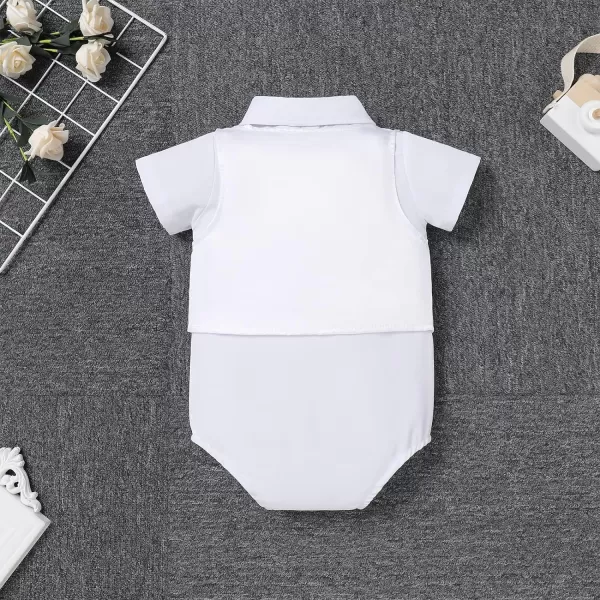 Baptism Christening Outfits for Boys Baby Formal Suit Gentleman Bowtie Romper Vest Shorts White Wedding Tuxedo OutfitWhite  Necktie