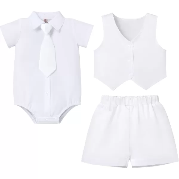 Baptism Christening Outfits for Boys Baby Formal Suit Gentleman Bowtie Romper Vest Shorts White Wedding Tuxedo OutfitWhite  Necktie