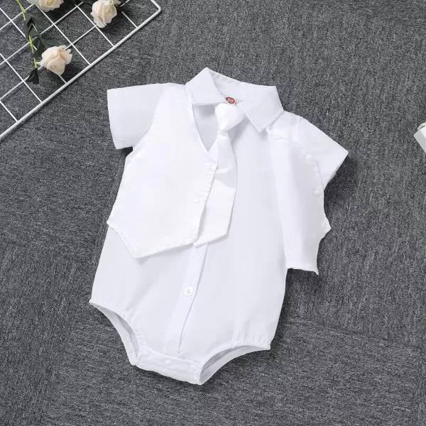 Baptism Christening Outfits for Boys Baby Formal Suit Gentleman Bowtie Romper Vest Shorts White Wedding Tuxedo OutfitWhite  Necktie