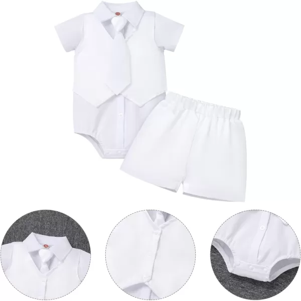 Baptism Christening Outfits for Boys Baby Formal Suit Gentleman Bowtie Romper Vest Shorts White Wedding Tuxedo OutfitWhite  Necktie