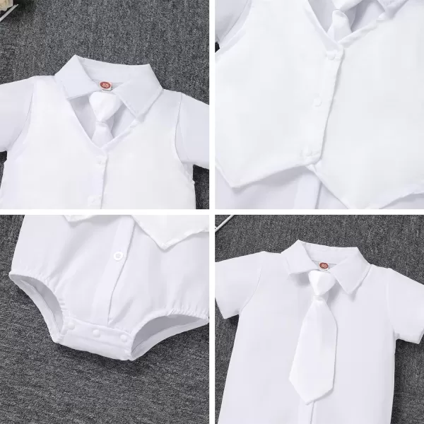 Baptism Christening Outfits for Boys Baby Formal Suit Gentleman Bowtie Romper Vest Shorts White Wedding Tuxedo OutfitWhite  Necktie