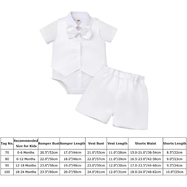 Baptism Christening Outfits for Boys Baby Formal Suit Gentleman Bowtie Romper Vest Shorts White Wedding Tuxedo OutfitWhite