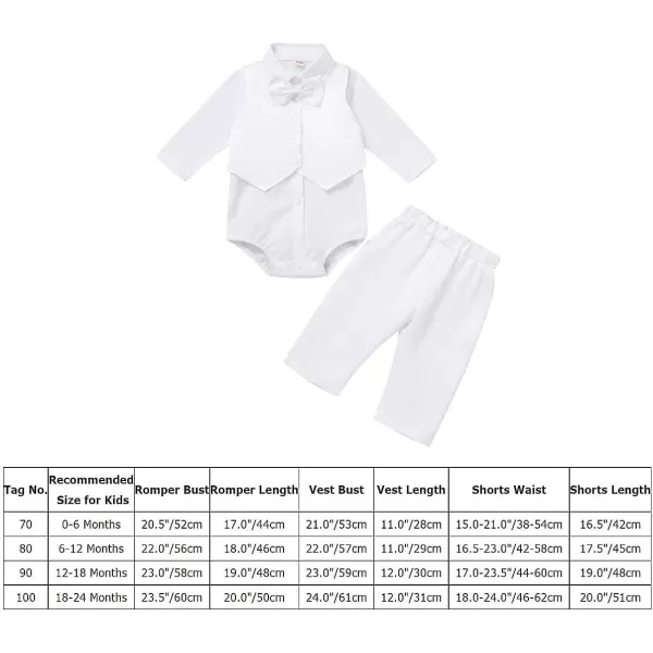 Baptism Christening Outfits for Boys Baby Formal Suit Gentleman Bowtie Romper Vest Shorts White Wedding Tuxedo OutfitWhite Long Sleeve