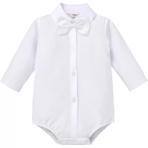 Baptism Christening Outfits for Boys Baby Formal Suit Gentleman Bowtie Romper Vest Shorts White Wedding Tuxedo OutfitWhite Long Sleeve