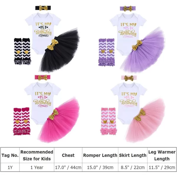 Birthday Outfit Baby Girls RomperRuffle Tulle SkirtSequins Bow HeadbandLeg Warmers Cake Smash Dress Clothes 4Pcs SetBlack 1st Birthday