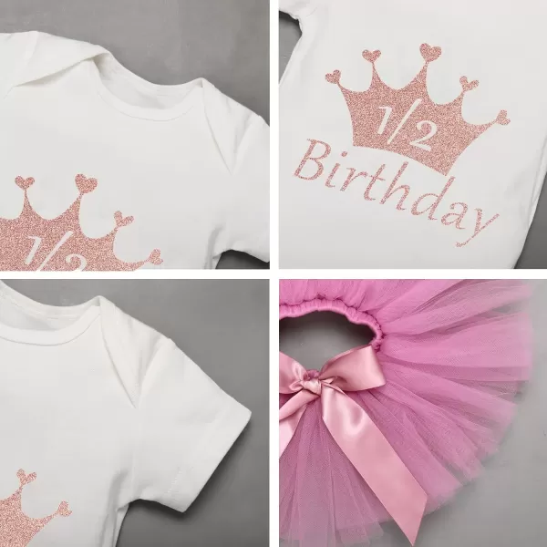 Birthday Outfit Girls Baby Strawberry Heart One Romper  Ruffle Tulle Skirt  Sequins Crown Headband 3PCS Clothes SetDusty Pink 12 Birthday