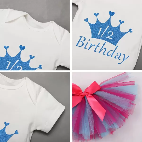 Birthday Outfit Girls Baby Strawberry Heart One Romper  Ruffle Tulle Skirt  Sequins Crown Headband 3PCS Clothes SetLake Blue 12 Birthday