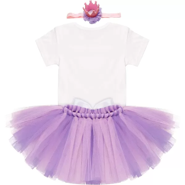 Birthday Outfit Girls Baby Strawberry Heart One Romper  Ruffle Tulle Skirt  Sequins Crown Headband 3PCS Clothes SetPurple  Sliver 12 Birthday