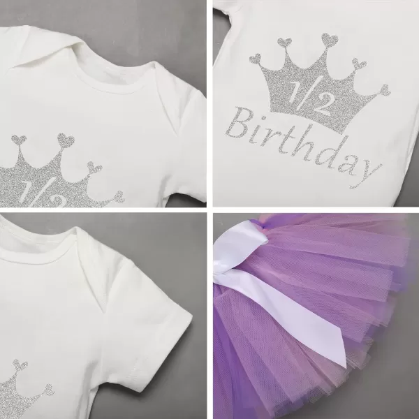 Birthday Outfit Girls Baby Strawberry Heart One Romper  Ruffle Tulle Skirt  Sequins Crown Headband 3PCS Clothes SetPurple  Sliver 12 Birthday