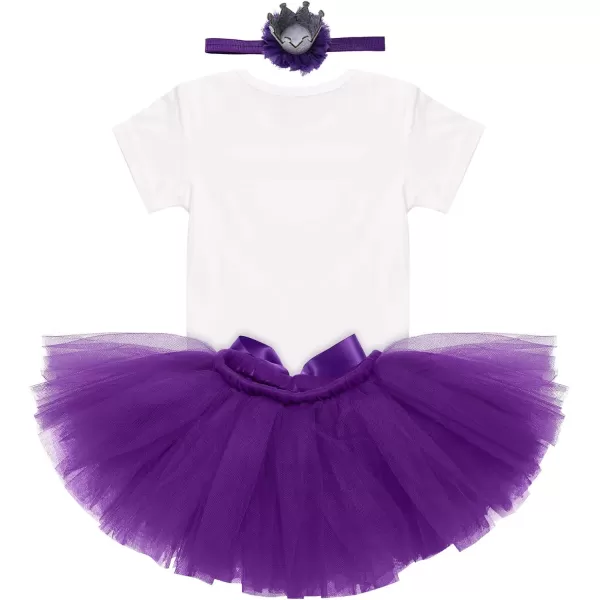 Birthday Outfit Girls Baby Strawberry Heart One Romper  Ruffle Tulle Skirt  Sequins Crown Headband 3PCS Clothes SetPurple 12 Birthday