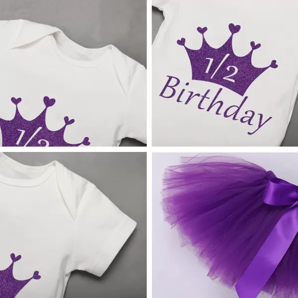 Birthday Outfit Girls Baby Strawberry Heart One Romper  Ruffle Tulle Skirt  Sequins Crown Headband 3PCS Clothes SetPurple 12 Birthday