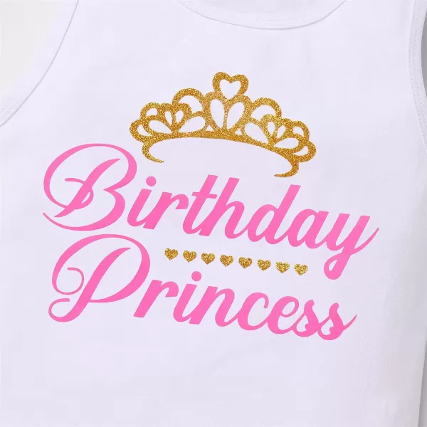 Birthday Princess Girl Outfit Baby Sleeveless TShirt Top Tutu Skirt Headband Clothes Set for Cake Smash Photo ShootHot Pink