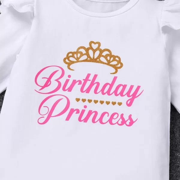 Birthday Princess Girl Outfit Baby Sleeveless TShirt Top Tutu Skirt Headband Clothes Set for Cake Smash Photo ShootHot Pink Long Sleeve