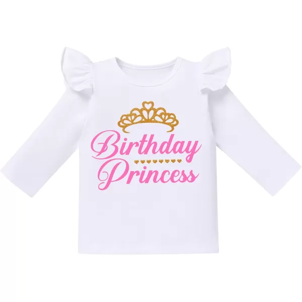 Birthday Princess Girl Outfit Baby Sleeveless TShirt Top Tutu Skirt Headband Clothes Set for Cake Smash Photo ShootHot Pink Long Sleeve