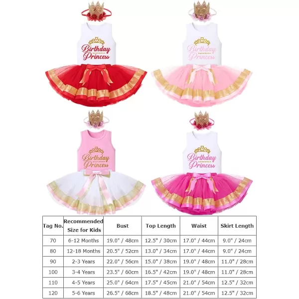 Birthday Princess Girl Outfit Baby Sleeveless TShirt Top Tutu Skirt Headband Clothes Set for Cake Smash Photo ShootPink  White