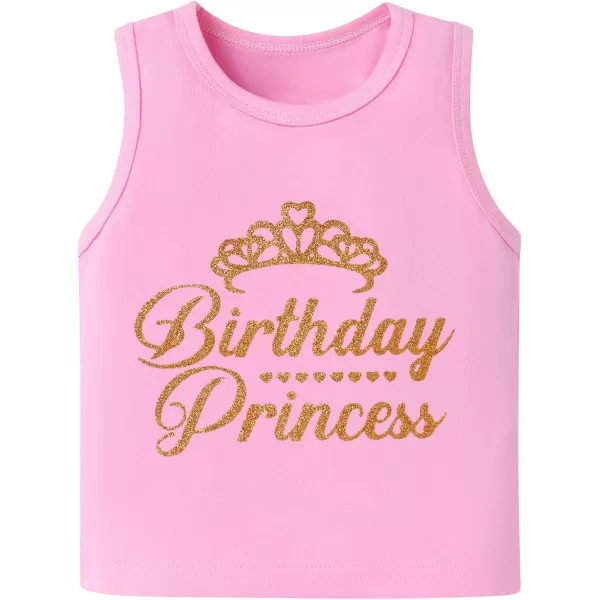 Birthday Princess Girl Outfit Baby Sleeveless TShirt Top Tutu Skirt Headband Clothes Set for Cake Smash Photo ShootPink  White