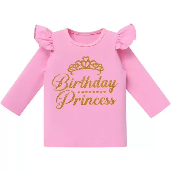 Birthday Princess Girl Outfit Baby Sleeveless TShirt Top Tutu Skirt Headband Clothes Set for Cake Smash Photo ShootPink  White Long Sleeve