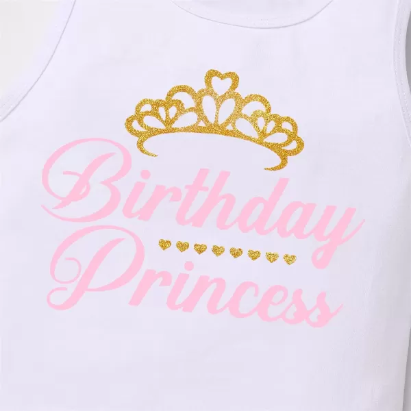 Birthday Princess Girl Outfit Baby Sleeveless TShirt Top Tutu Skirt Headband Clothes Set for Cake Smash Photo ShootPink