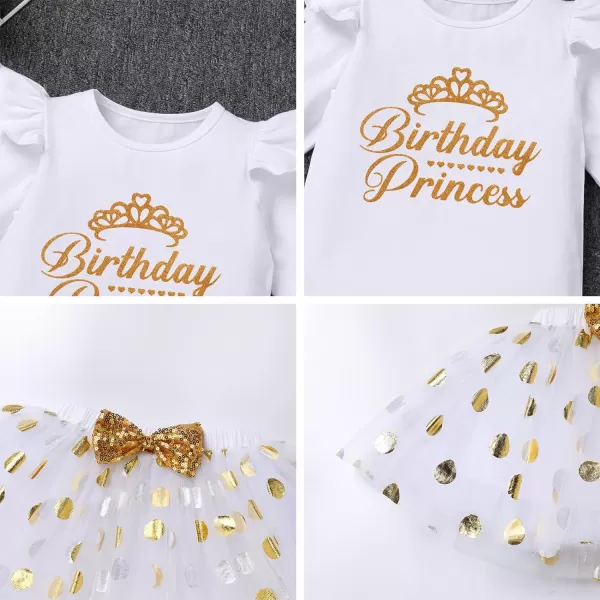 Birthday Princess Girl Outfit Baby Sleeveless TShirt Top Tutu Skirt Headband Clothes Set for Cake Smash Photo ShootWhite Long Sleeve