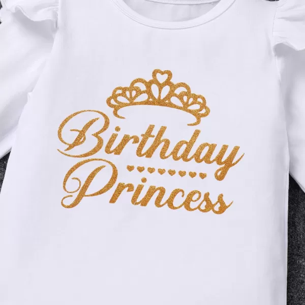 Birthday Princess Girl Outfit Baby Sleeveless TShirt Top Tutu Skirt Headband Clothes Set for Cake Smash Photo ShootWhite Long Sleeve